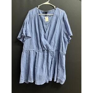 Lane Bryant  Size 26 Short Sleeve Faux Wrap blue